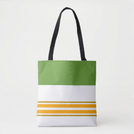  Spring Green Yellow Racing Stripes op wit Tote Bag