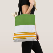  Spring Green Yellow Racing Stripes op wit Tote Bag (Dichtbij)