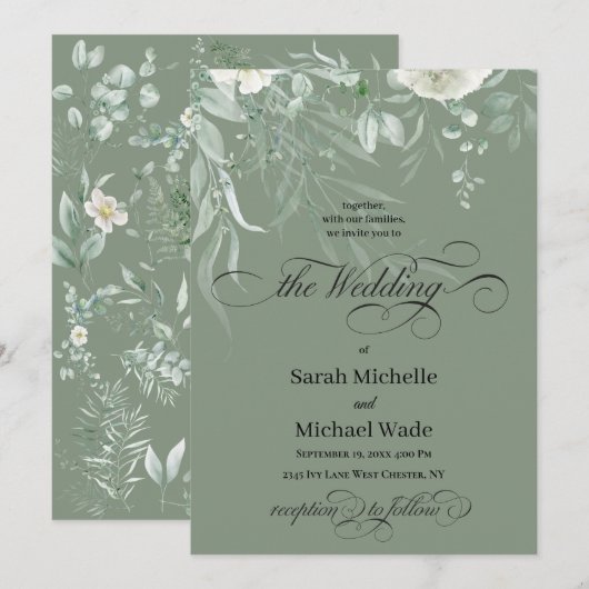 Spring Greenery Calligraphy Wedding Invitation Kaart (Voorkant / Achterkant)