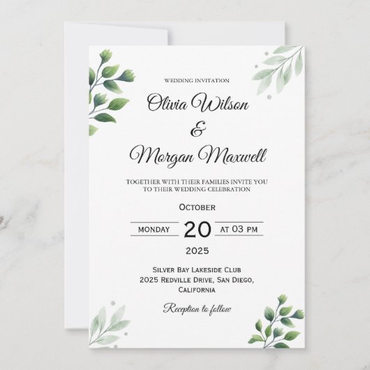 Spring Greenery Wedding Uitnodiging (Voorkant)