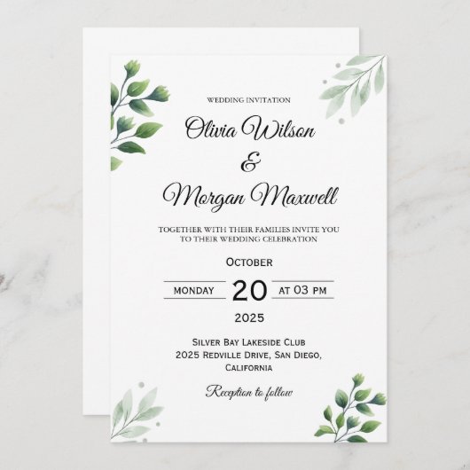 Spring Greenery Wedding Uitnodiging (Voorkant / Achterkant)