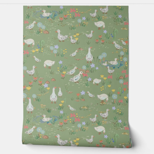 Spring greens eendenvijver Tissue Paper Behang (Afrollen)