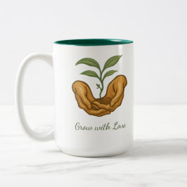 Spring Growth Mug - Earth Day, Plant, Gardening Tweekleurige Koffiemok