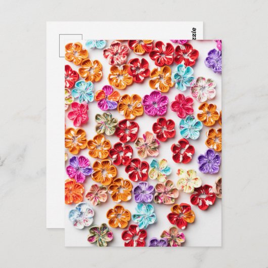 Spring Handmade sewn fabric Flowers Multicolor Briefkaart (Voorkant / Achterkant)