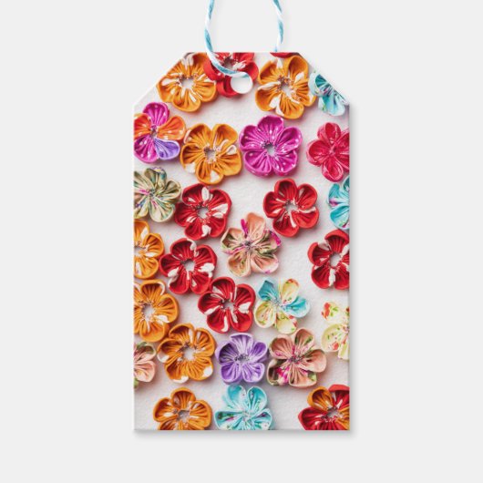 Spring Handmade sewn fabric Flowers Multicolor Cadeaulabel (Voorkant)