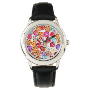 Spring Handmade sewn fabric Flowers Multicolor Horloge
