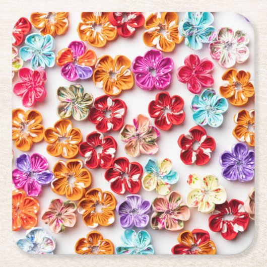 Spring Handmade sewn fabric Flowers Multicolor Kartonnen Onderzetters (Voorkant)