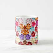 Spring Handmade sewn fabric Flowers Multicolor Koffiemok (Center)