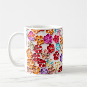 Spring Handmade sewn fabric Flowers Multicolor Koffiemok