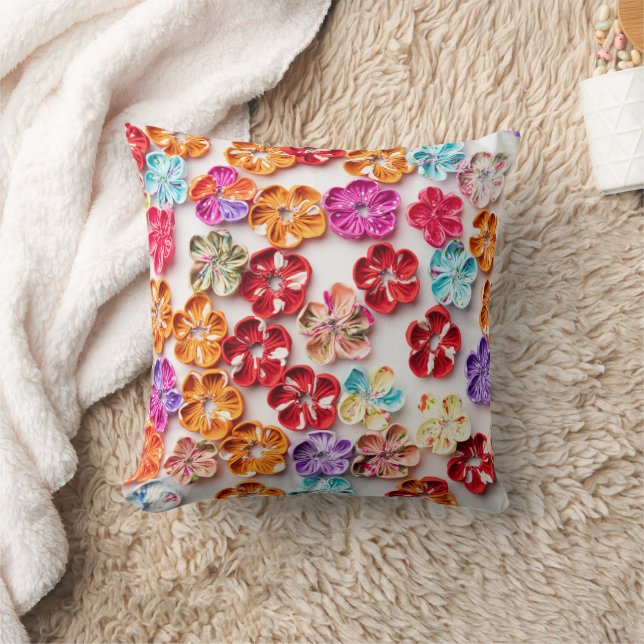 Spring Handmade sewn fabric Flowers Multicolor Kussen (Deken)