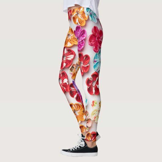 Spring Handmade sewn fabric Flowers Multicolor Leggings (Links)