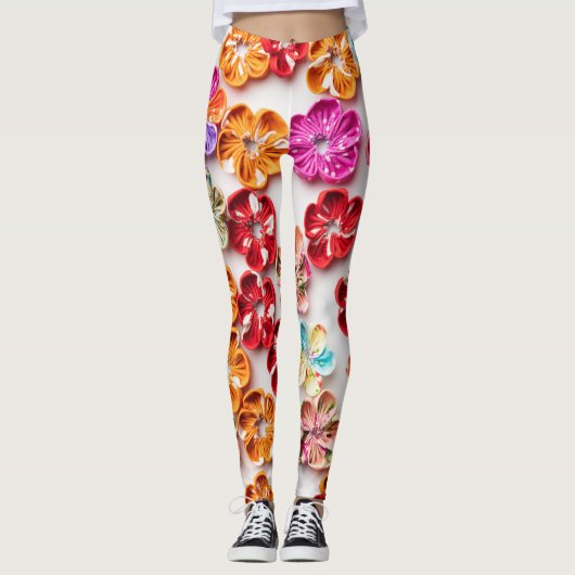 Spring Handmade sewn fabric Flowers Multicolor Leggings (Voorkant)