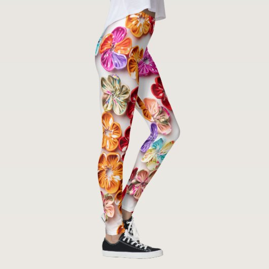 Spring Handmade sewn fabric Flowers Multicolor Leggings (Rechts)