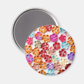 Spring Handmade sewn fabric Flowers Multicolor Magneet (Voorkant / Achterkant)