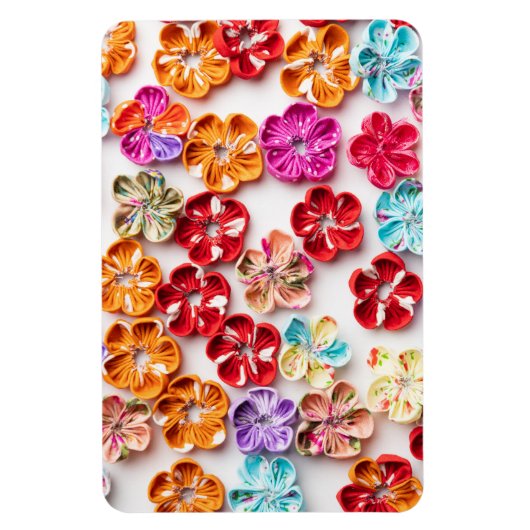Spring Handmade sewn fabric Flowers Multicolor Magneet (Verticaal)
