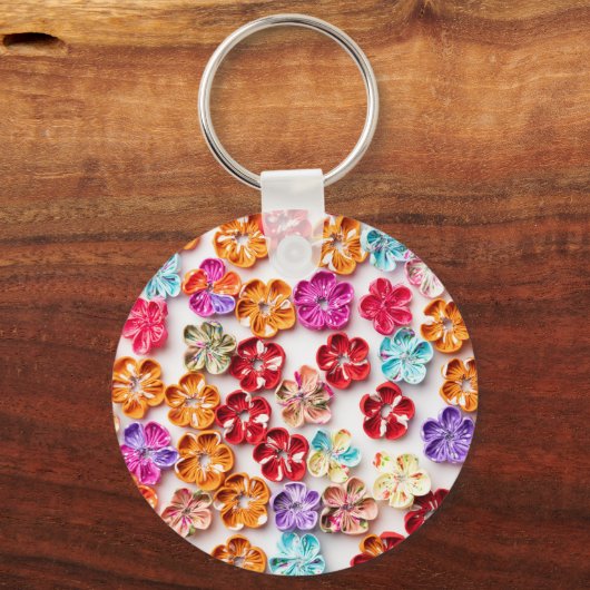 Spring Handmade sewn fabric Flowers Multicolor Sleutelhanger (Achterkant)
