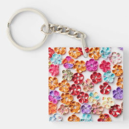 Spring Handmade sewn fabric Flowers Multicolor Sleutelhanger