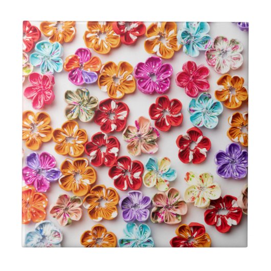 Spring Handmade sewn fabric Flowers Multicolor Tegeltje (Voorkant)