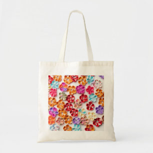 Spring Handmade sewn fabric Flowers Multicolor Tote Bag
