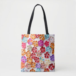 Spring Handmade sewn fabric Flowers Multicolor Tote Bag