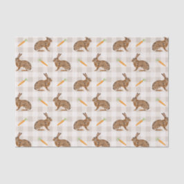 Spring Hare And Carrots Beige Gingham Easter Tissuepapier