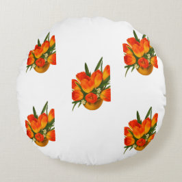 Spring Harmony – Orange & Yellow Tulips Rond Kussen