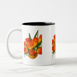 Spring Harmony – Orange & Yellow Tulips Tweekleurige Koffiemok
