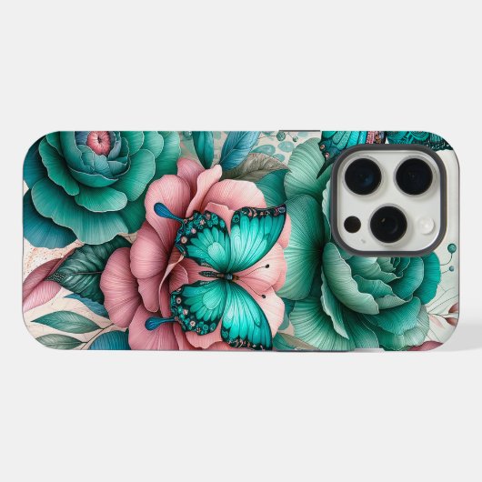 Spring Harmony: Vlinder en Bloemen iPhone Hoesje (Achterkant horizontaal)