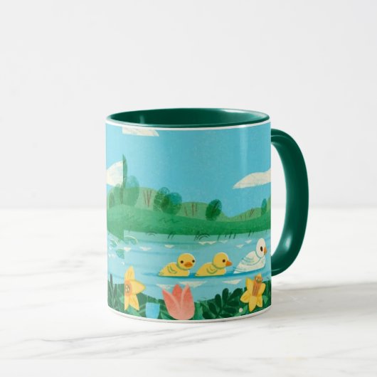 Spring Harmony – Whimsical Duck Family by the Lake Mok (Voorkant rechts)