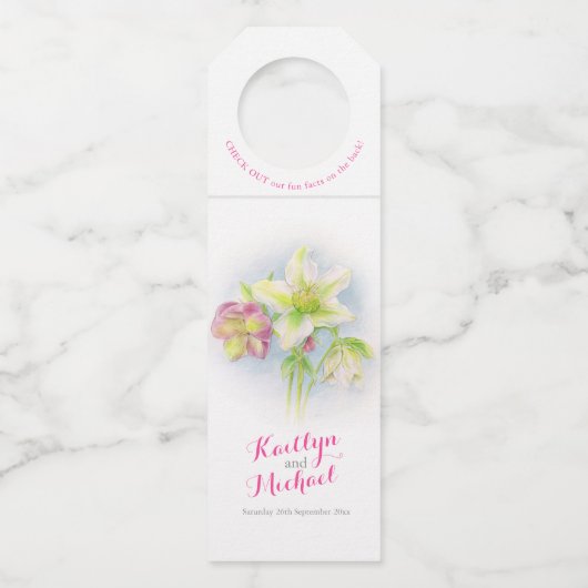 Spring hellebores waterverf kunst leuke feiten flessenhanger (Voorkant)