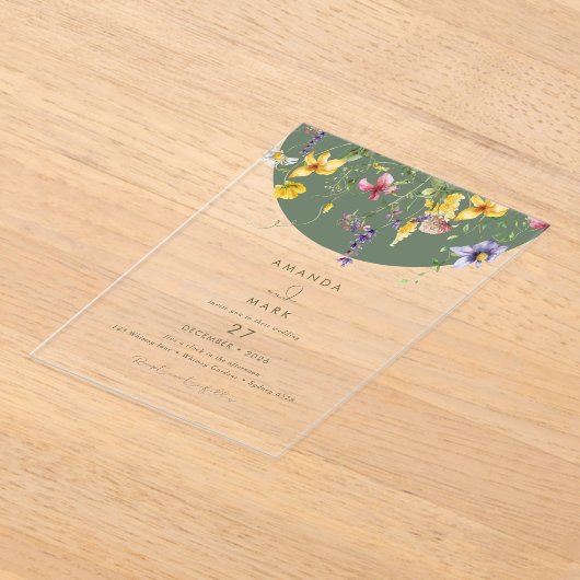 Spring Herfst Boho Wildflower Bloom Whimsical Acryl Uitnodigingen (Laagn)