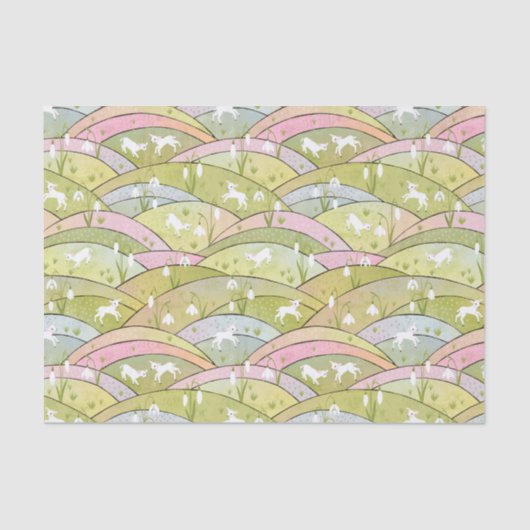 Spring Hills met Baby Geiten en Sneeuwklokjes Pase Tissuepapier (Voorkant)