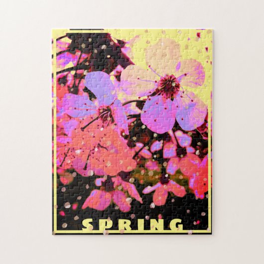 Spring Hot-roze Cherry Blossom op geel Legpuzzel (Verticaal)