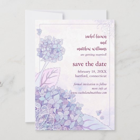 Spring Hydrangea & Swirls Bruiloft Save the Date (Voorkant)