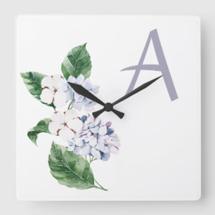 Spring HYRDANGEA met aanpasbare brief Vierkante Klok