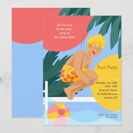 Spring in het water. Het zwembadfeestje is begonne Kaart (Voorkant / Achterkant)