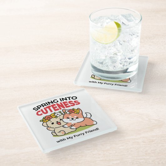 Spring in schattigheid - Schattige hondenillustrat Glazen Onderzetter (Schuin)