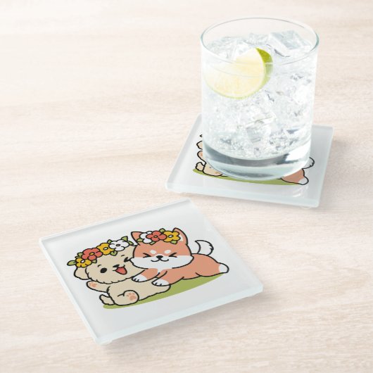 Spring in schattigheid - Schattige hondenillustrat Glazen Onderzetter (Schuin)
