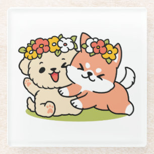 Spring in schattigheid - Schattige hondenillustrat Glazen Onderzetter