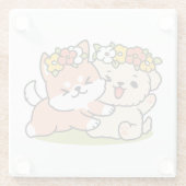 Spring in schattigheid - Schattige hondenillustrat Glazen Onderzetter (Achterkant)