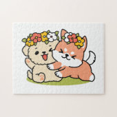 Spring in schattigheid - Schattige hondenillustrat Legpuzzel (Horizontaal)