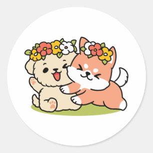 Spring in schattigheid - Schattige hondenillustrat Ronde Sticker