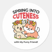 Spring in schattigheid - Schattige hondenillustrat Ronde Sticker (Voorkant)