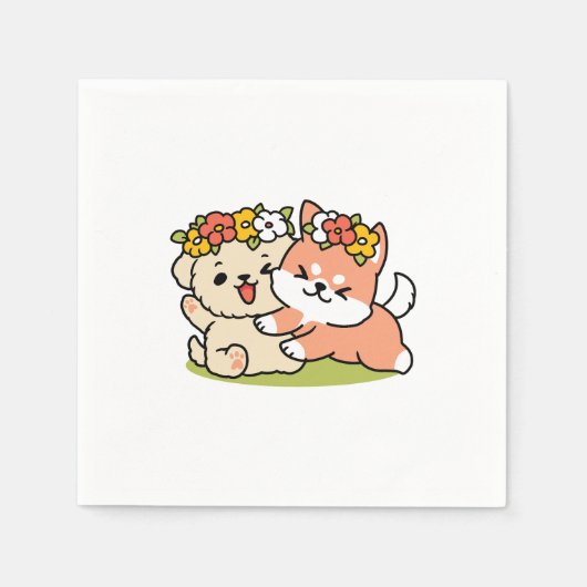 Spring in schattigheid - Schattige hondenillustrat Servet (Voorkant)