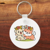 Spring in schattigheid - Schattige hondenillustrat Sleutelhanger (Achterkant)
