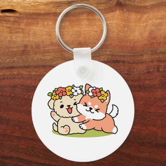 Spring in schattigheid - Schattige hondenillustrat Sleutelhanger (Achterkant)