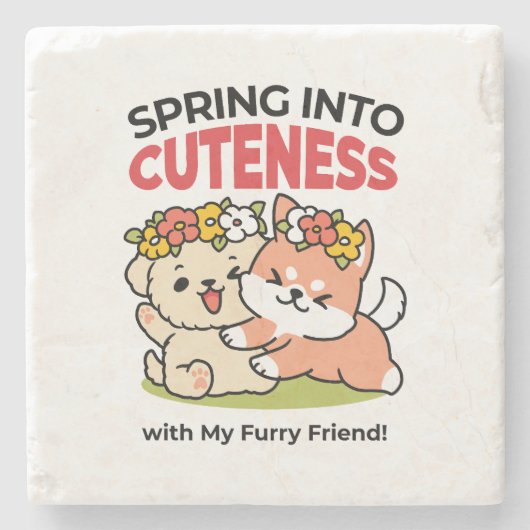 Spring in schattigheid - Schattige hondenillustrat Stenen Onderzetter (Voorkant)