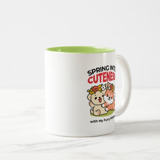 Spring in schattigheid - Schattige hondenillustrat Tweekleurige Koffiemok (Voorkant rechts)