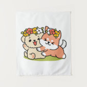 Spring in schattigheid - Schattige hondenillustrat Wandkleed (Voorkant)