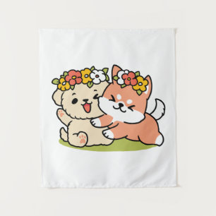 Spring in schattigheid - Schattige hondenillustrat Wandkleed